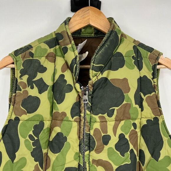 Vintage 80s Camo Vest Zerowear by Hyman Quilted Green Zip Insulated Mens Large - Picture 4 of 8
